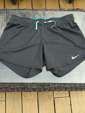 Nike Women's Black Athletic Shorts with Teal Drawstring